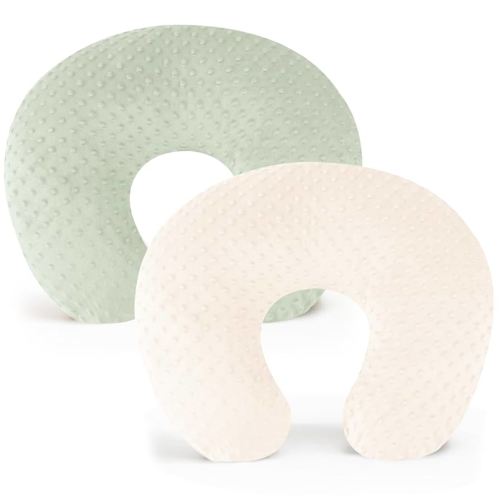 Konssy 2 Pack Nursing Pillow Covers, Soft and Comfortable Nursing Cover for Breastfeeding Pillows, Pillow Slipcover for Baby Girls Boys Newborn(Fog Green, Beige)
