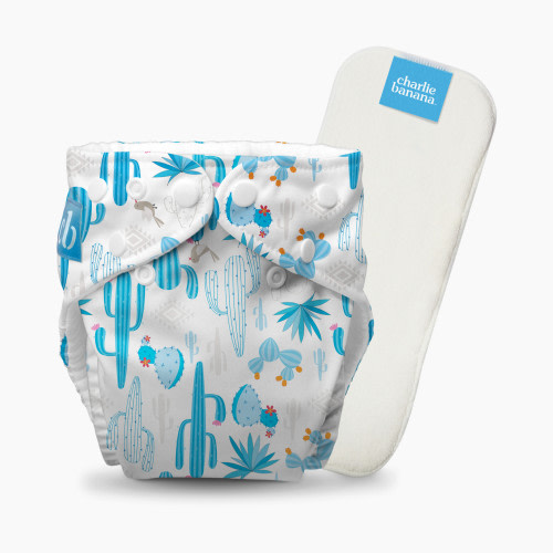 Charlie Banana One-size Reusable Cloth Diaper(1 Diaper and 1 Reusable Insert) - Cactus Azul, One Size
