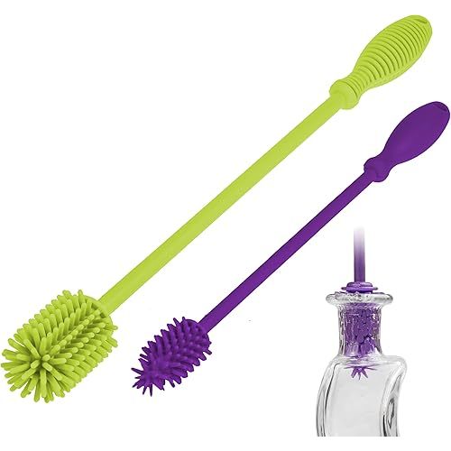 A-Brush Silicone Bottle Cleaner Brush, 2 Piece Set, Flexible, Long Handle - Water Bottle Cleaner, Baby Bottle Nipple Brush for Plastic & Glass, BPA-Free Dish Washing Brush A2S Protection