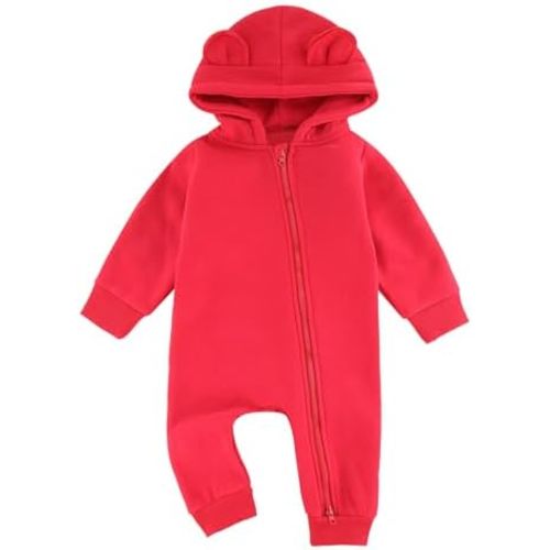 Baby Jumpsuit Hoodie Romper Zipper Long Sleeve One Piece Outfits Warm Clothes for Boy Girl 0-24 Months