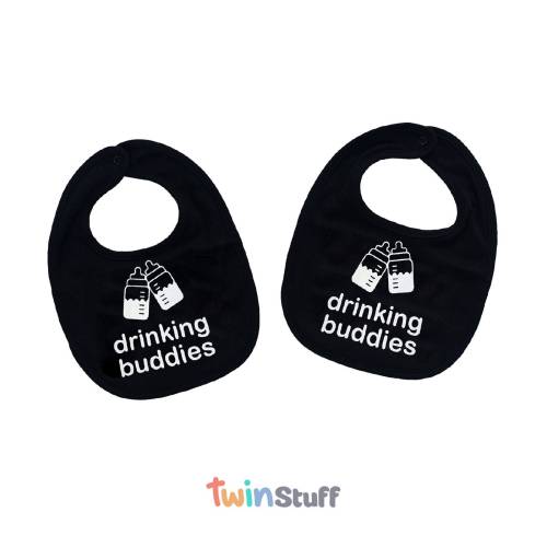 Twin Babies Bibs: Drinking Buddies 100% Cotton Bibs