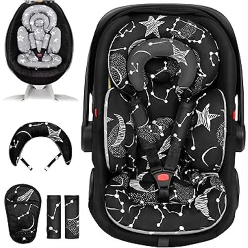 Infant Car Seat Insert with Extra Cushion for Preemie to Infants, Reversible Newborn Carseat Insert Head Support, Fits for Stroller, Baby Swing, Rocker, Bassinets, Pushchair (Black Star)