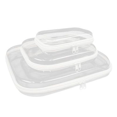 Wrapables Transparent Hard Shell Zipper Case, Clear Travel Storage Organizer for Toiletries, Makeup, and Cosmetics (Set of 3) (Set of 3), LMS