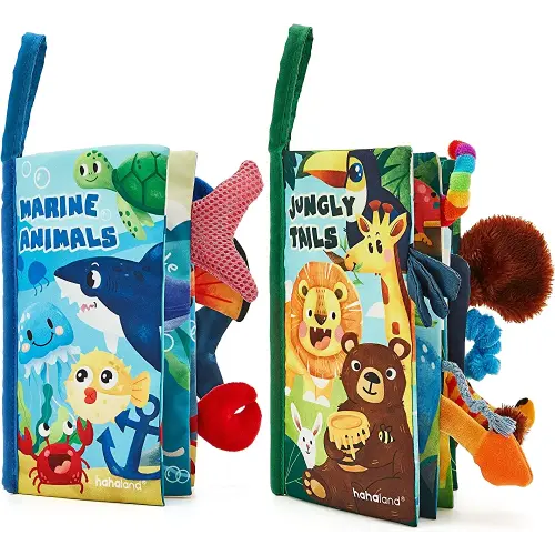 hahaland Baby Toys 0-6 Months Baby Books 2PCS, Baby Toys 6-12 Months - Soft, Crinkle, Squeaky, Sensory, Tummy Time Toys - Baby Christmas Stocking Stuffers Gifts