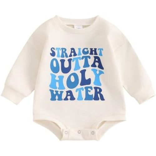 Newborn Baby Baptism Outfits Straight Outta Holy Water Bubble Romper Sweatshirt Fall Christening Bodysuit