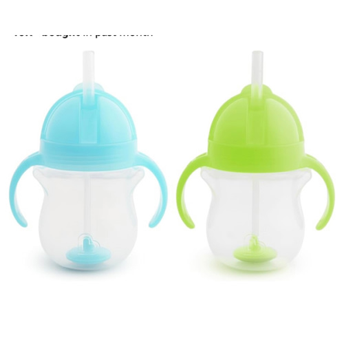 Munchkin Any Angle Sippy Cup for Toddlers, Weighted Straw Trainer Cup with Click Lock Lid, 7 Ounce, 2 Pack, Blue/Green