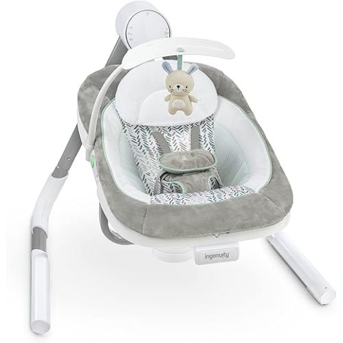 Ingenuity Anyway Sway 5-Speed Multi-Direction Portable Foldable Baby Swing & Infant Seat with Vibrations, Nature Sounds, 0-9 Months 6-20 lbs (Spruce)