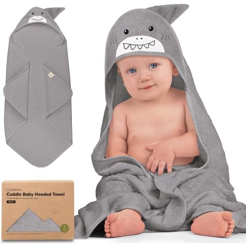 KeaBabies Hooded Baby Towel for Newborn - Viscose Derived from Bamboo Large Baby Bath Towels with Hood for Boys, Girls, Toddler, Extra Absorbent & Soft Newborn Bath Essentials (Shark, Regular)