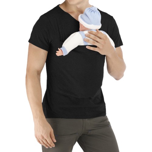 XYBOMB Kangaroo Shirt for Dad and Baby Clearance! Baby Carrier Mens Shirt V Neck Short Sleeve Skin to Skin T-Shirt with Pocket, Baby Carrier for Dad, Canguro Para Cargar Bebe, 1PC Top Black 2XL