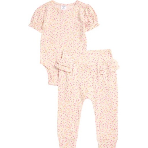 Print Cotton Bodysuit & Ruffled Joggers Set, Newborn