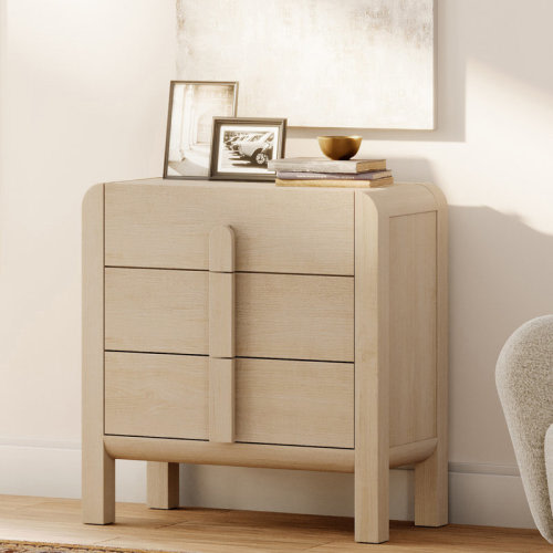 Ebern Designs Baby Dresser With 3 Drawers, Kids Dressers With Wide Chest Of Drawers, Mid Century Modern Wooden Closet Storage Organizer, Small Dressers For Bedroom, Nursery, Hallway | Wayfair