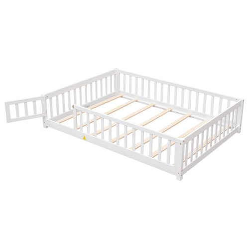 Harriet Bee Finka Kids Floor Platforms Bed With Fence and Door & Reviews | Wayfair