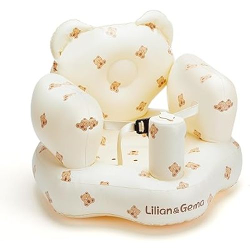 Lilian&Gema Inflatable Baby Seat – Blow Up Baby Chair with Built-in Pump for Infants 3 Months & Up, Portable Inflatable Baby Chair for Sitting Up, Soft Support Cushion, Indoor/Outdoor Use