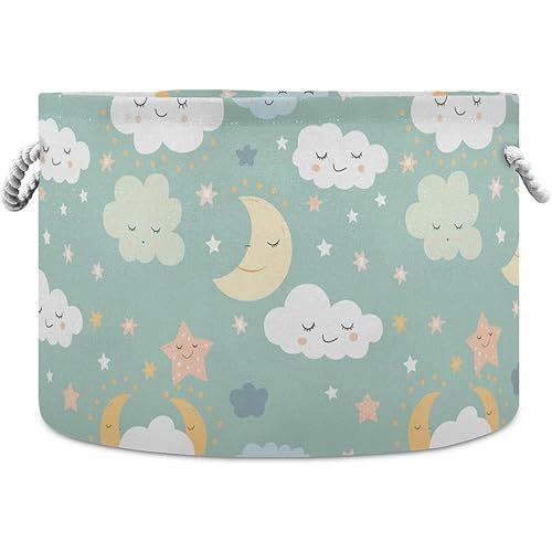 Cloud Star Moon Light Green Sky storage basket folding and waterproof toy storage bin with sturdy handle round little big for home baby blanket