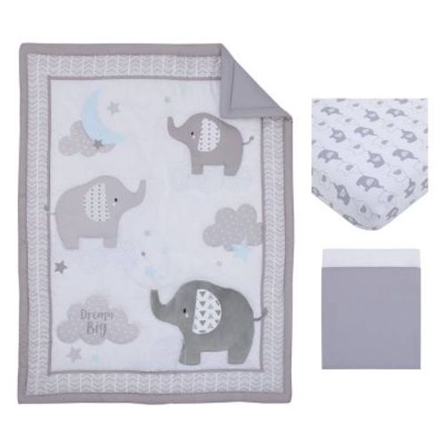 Nojo Elephant Stroll Dream Big Clouds Nursery Crib Bedding Set - 3pc