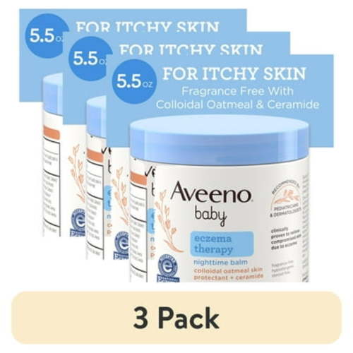 (3 pack) Aveeno Baby Eczema Therapy Nighttime Body Balm, Colloidal Oatmeal, 5.5 oz