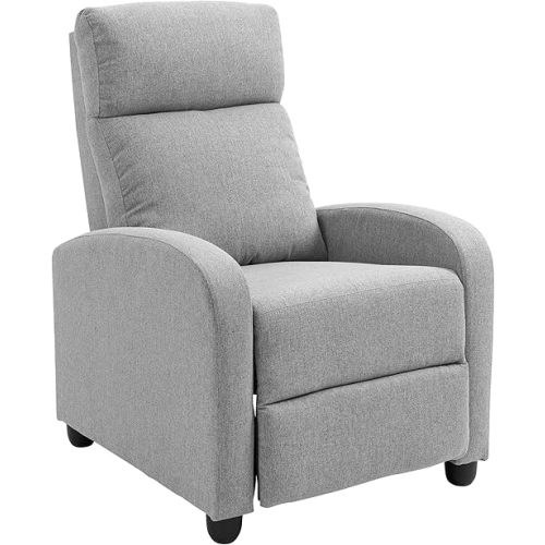 HOMCOM Push Back Recliner Chair, Fabric Home Theater Seating, Single Reclining Sofa Chair with Padded Seat for Living Room, Light Grey