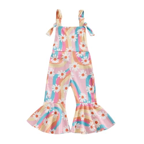 Lucikamy Toddler Baby Girl Bell Bottoms Romper Floral/Butterfly Overalls Suspender Flare Pants One Piece Strap Jumpsuit