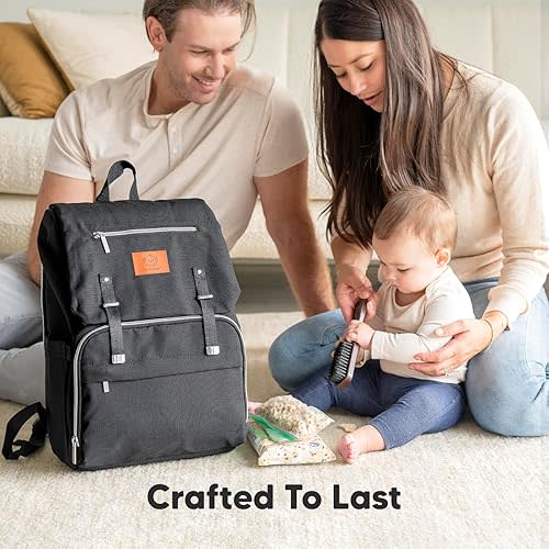 KeaBabies Baby Diaper Bag Backpack - Large Baby Bag for Boys, Girls, Waterproof Baby Backpack, Diaper Bags for Baby Girl, Baby Boy Bag Backpack,Travel Diaper Bag with Changing Pad (Trendy Black)