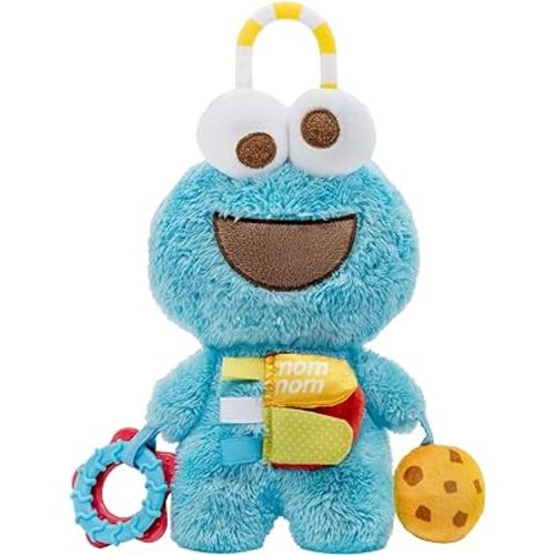 KIDS PREFERRED Sesame Street Cookie Monster Activity Toy with Teething Rings, Crinkle Sounds, and On The Go Clip for Babies and Infants