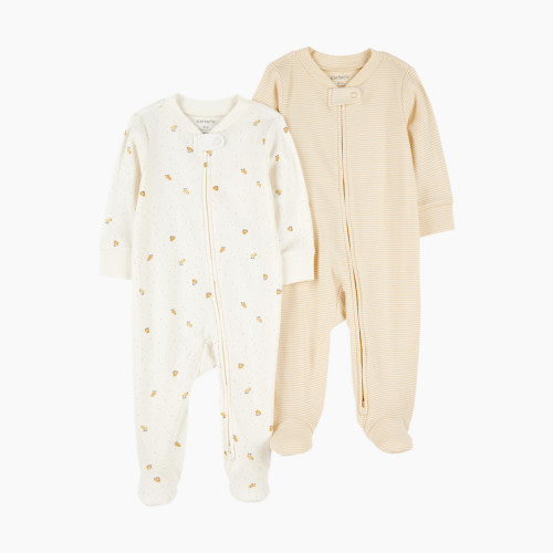 Carter's 2-Way Zip Cotton Sleep & Plays (2 Pack) - Striped Duck Print, Newborn