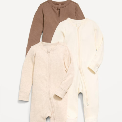 Old Navy Ribbed 2-Way-Zip Sleep & Play Footed One-Piece 3-Pack 0-3
