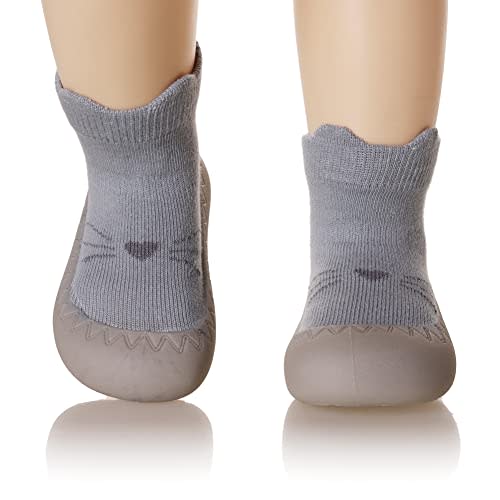 Eocom Baby Sock Shoes Toddler Cartoon Rubber Sole Non-Skid Indoor Floor Slipper for Infant Boys Girls First Walking