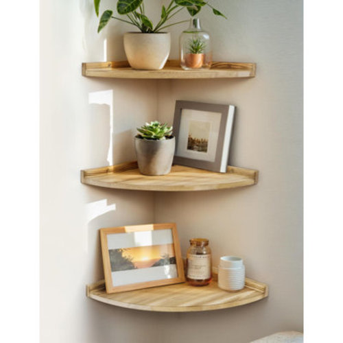 Millwood Pines Corner Shelves Wall Mount Farmhouse Rustic Corner Floating Shelf With Cord Hole | Wayfair