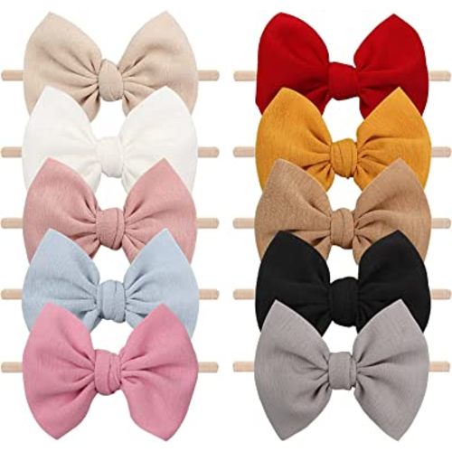 YanJie Baby Girls Nylon Headbands Newborn Tied Bows Handmade Hair Bows Hairbands Hair Accessories for Newborn Infant Toddlers Kids(4.5 bow 10 pcs)