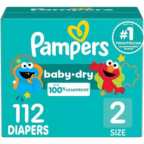 Pampers Diapers - Baby Dry - Size 2, 112 Count, Absorbent Disposable Infant Diaper (Packaging May Vary)