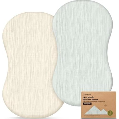2-Pack Muslin Baby Bassinet Sheets Girls, Boys – 100% Cotton Organic Bassinet Sheets, 30x18 Hourglass Mattress Cover, Universal Fit Compatible with Halo Bassinest Swivel Sleeper Pad (Willow)