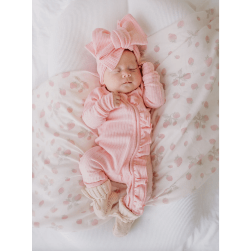 Frill Zip Romper | Peony Rib Pointelle – Little and Fern
