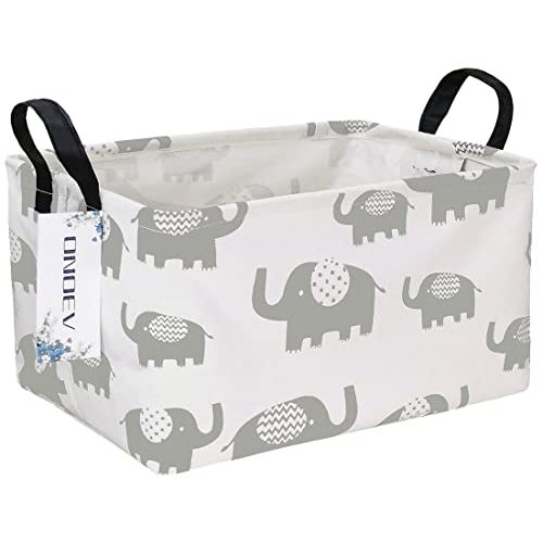 ONOEV Rectangular Folding Laundry Basket, waterproof Canvas Basket,gift basket,Suitable for children's room,Office,Clothes,Toys Storage (Grey Elephant)