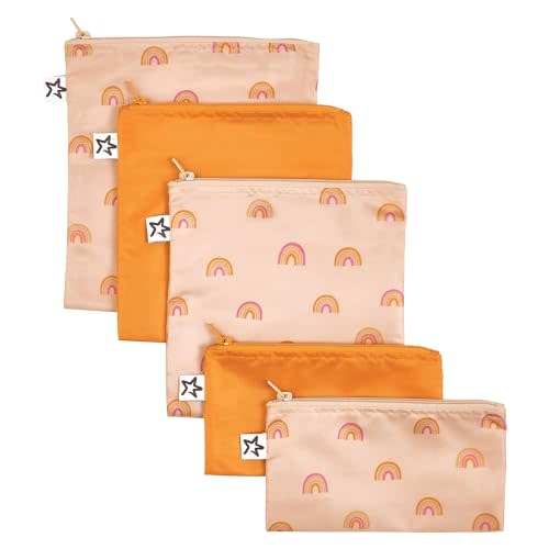Tiny Twinkle 5 Pack Reusable Snack Bags - Machine Washable, PFAS, PVC, BPA, Phthalate-Free Reusable Baby and Toddler Food Safe Snack Bags (Boho Rainbow)