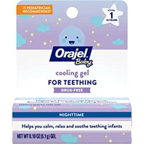 Amazon.com: Orajel Baby Nighttime Cooling Gel for Teething, Drug-Free, 1 Pediatrician Recommended Brand for Teething, One .18oz Tube : Baby