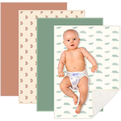Geelin 4 Pcs 20" x 28" Leather Baby Changing Pad Wipeable Changing Pad Portable Waterproof Diaper Mat for Travel Home Toddler Infant Baby Shower Travel Gift, 4 Styles