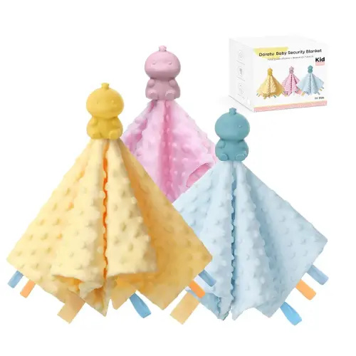 Loveys for Babies, 16" Soft Baby Lovey Blanket,Baby Snuggle Toy Newborn Dinosaurs Teething Toys, Baby Girl Gifts for Infants and Toddlers (Yellow + Pink + Blue)