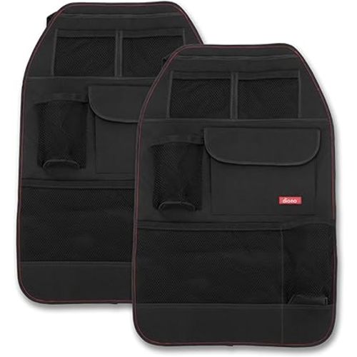 Diono Stow 'n Go Car Back Seat Organizer 2-Pack for Kids, Kick Mat Back Seat Protector, with 7 Storage Pockets, 2 Drinks Holders, Water Resistant, Durable Material, Black