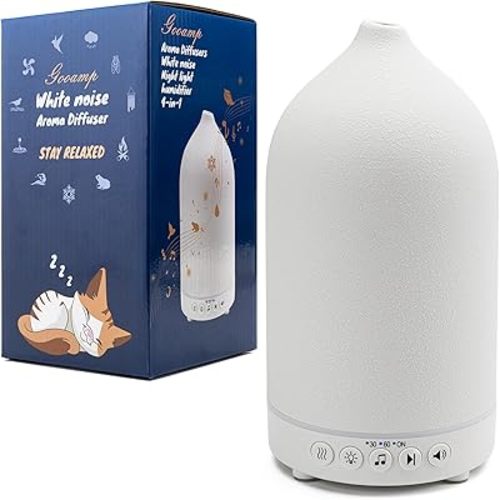 200ML White Noise Ceramic Diffuser,Sleep Sound Machine with 20 Natural Soothing Sounds, 7 Color Lights,Essential Oil Diffuser, Timer for Baby, Kids, Adults, Office, Home(White Grain)