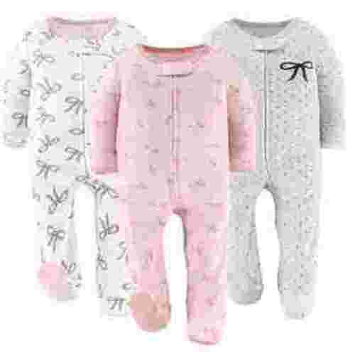 The Peanutshell Baby Sleep n Play Footed Pajamas for Baby Girls, Pink Balletcore, 3 Pack, 6-9 Months