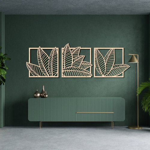 Palm leaf wall art, Leaves wall hanging, Banana leaf wall decor, Wood panel wall art, Set of 3 wall art nature, Boho leaf wall art