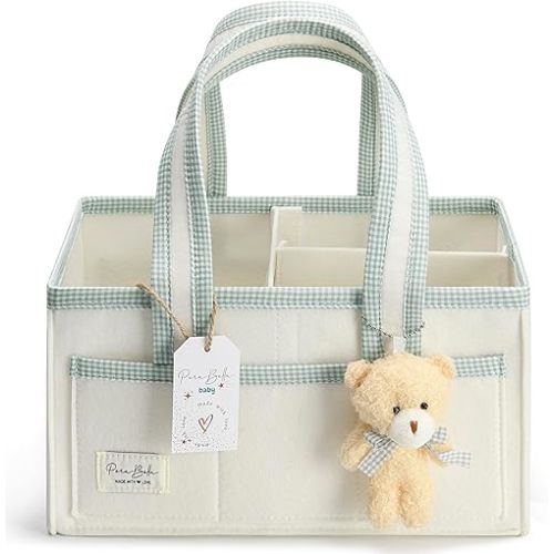 PeraBella Diaper Caddy Organizer with Handle, Baby Shower Gifts Basket Bag, Registry Search Must Haves Items, Nursery Storage Organizer for Newborn Girl Boy, Baby Bag Essentials, Car Diaper Caddy Cart
