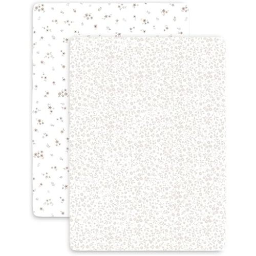 Makemake Organics Organic Portable Mini Crib Sheet GOTS Certified Organic Cotton Pack n Play Fitted Sheets Playard Set of 2 (26"X39", Bloom and Gardenia)