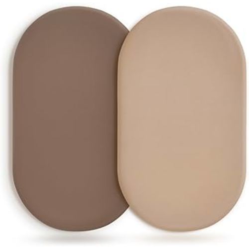 GRSSDER Stretchy Ultra Soft Fitted Bassinet Sheet 2 Pack, Universal Fit for Bassinets Baby Cradle Moses Basket Oval Rectangle Mattress Safe and Snug, Jersey Bassinet Sheets for Baby, Tan & Brown