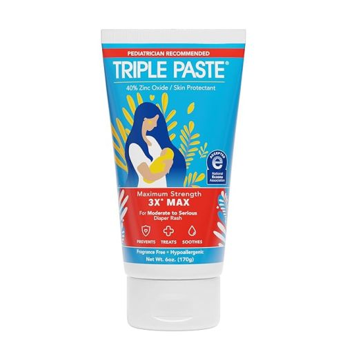 Triple Paste 3X Max Diaper Rash Ointment for Baby, Maximum Strength with 40% Zinc Oxide Ointment for Serious Diaper Rash, 6 oz Tube