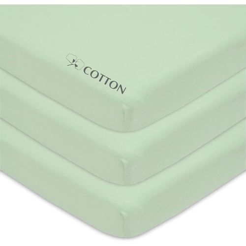 American Baby Company 3 Pack 100% Natural Cotton Fitted Mini Crib Sheets 38" x 24" - Soft & Breathable Small Nesting Portable Sheets, Fits Pack N Play Mattresses, Celery, for Boys & Girls