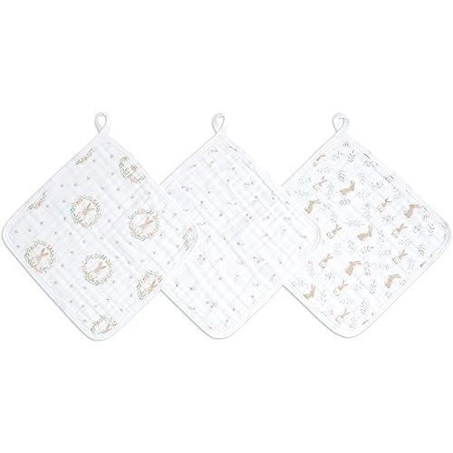 aden + anais Essentials Classic Washcloth Set, Super Soft 100% Cotton Muslin, 3-Pack, Blushing Bunnies