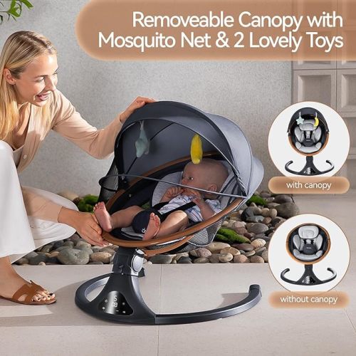 Baby Swings for Infants to Toddler-Electric Bluetooth Infant Swing with Remote Control, Rocker with 5 Speeds, 5-Point Harness,3 Seat Positions (Gray)