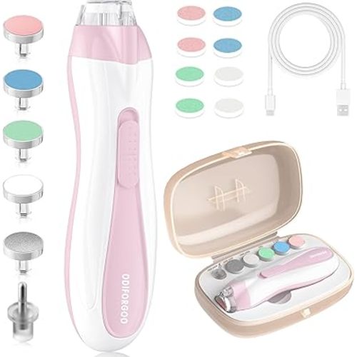 Baby Nail Trimmer Electric Baby Nail File,USB Charging 15 in 1 Nail Clippers kit with Dust Cover LED Light,Trim Buffer Kit for Newborn Infant Toddler or Adults Toes Fingernails Care（Pink）