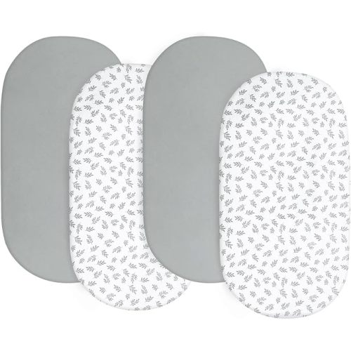 Baby Bassinet Sheets 4 Pack Compatible with SNOO Smart Sleeper and UPPAbaby Bassinet, Ultra Soft & Skin-Friendly, Washer & Dryer, Grey